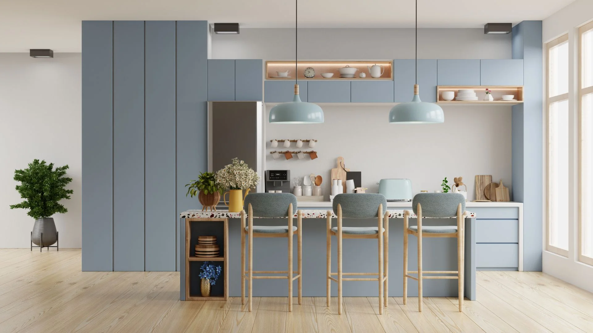 Cocina reformada con luz natural en una casa de una planta de Santiponce