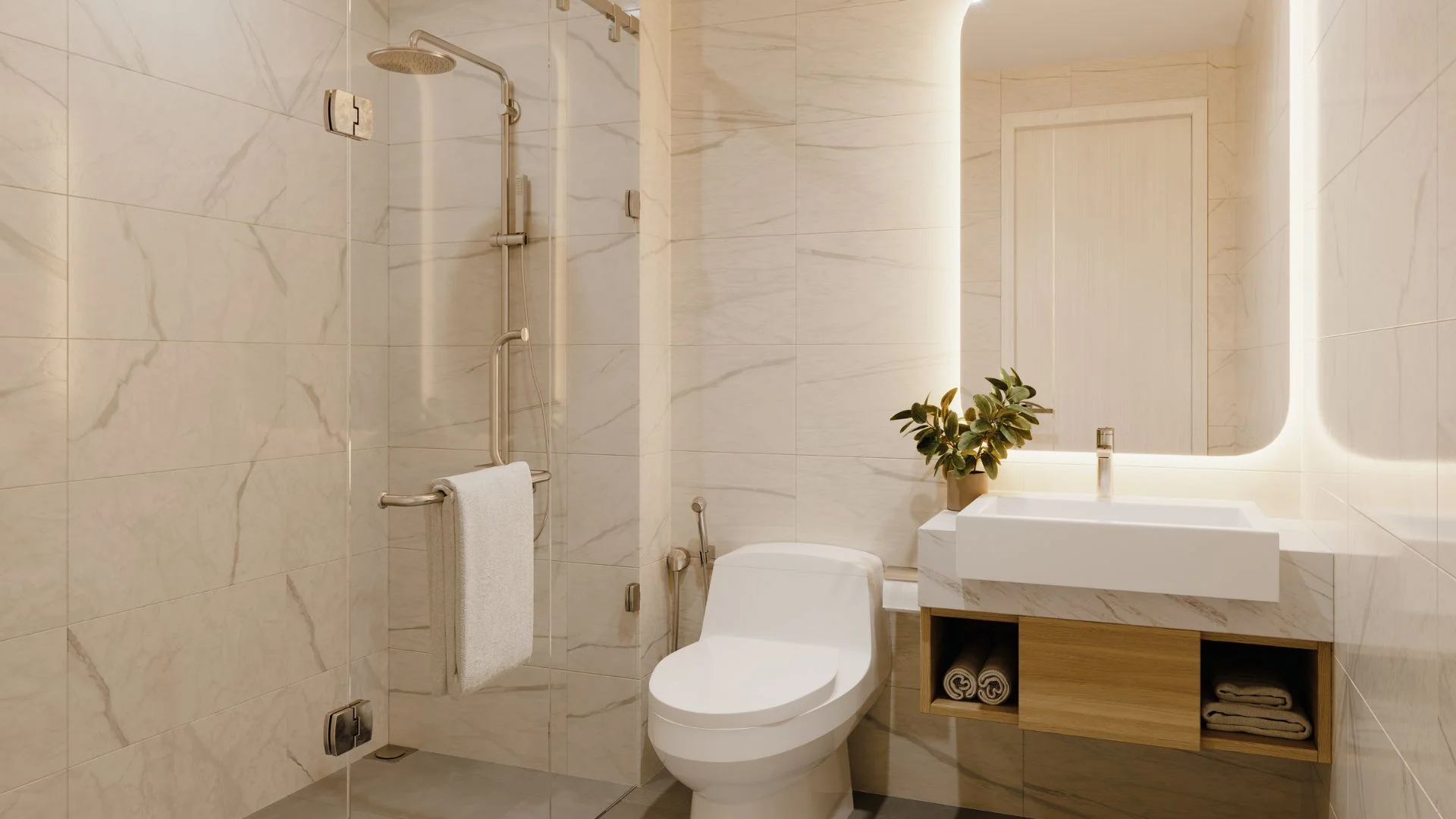 Baño moderno con ducha de obra y acabados actuales, reforma de Reformas Anjo