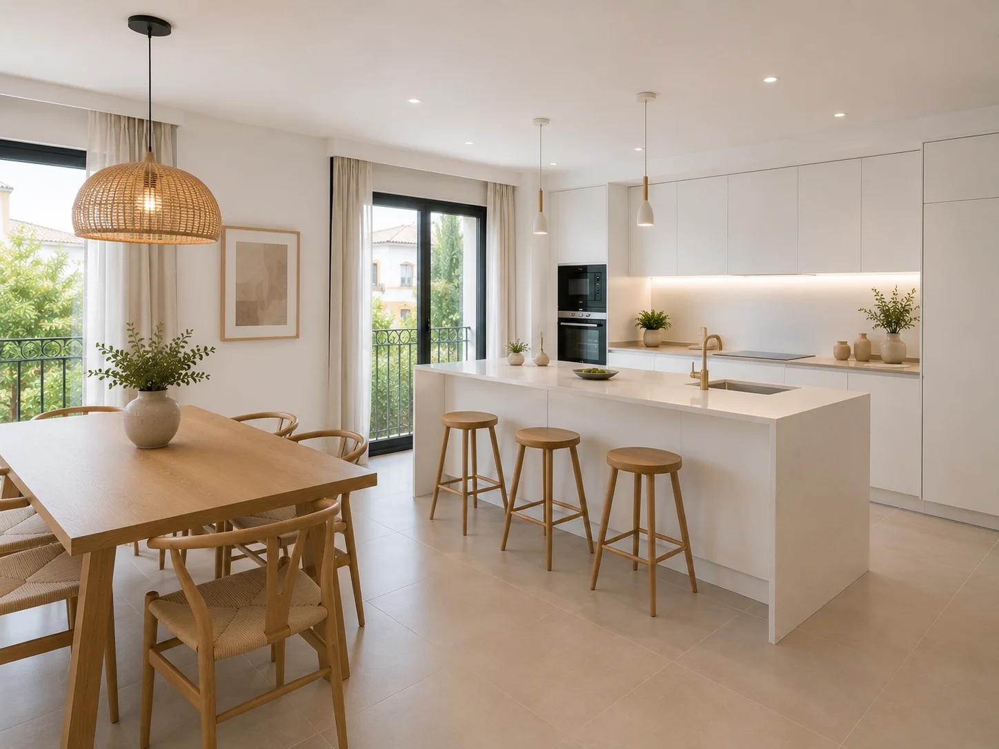 Cocina abierta al salón tras una reforma integral de vivienda realizada por Reformas Anjo
