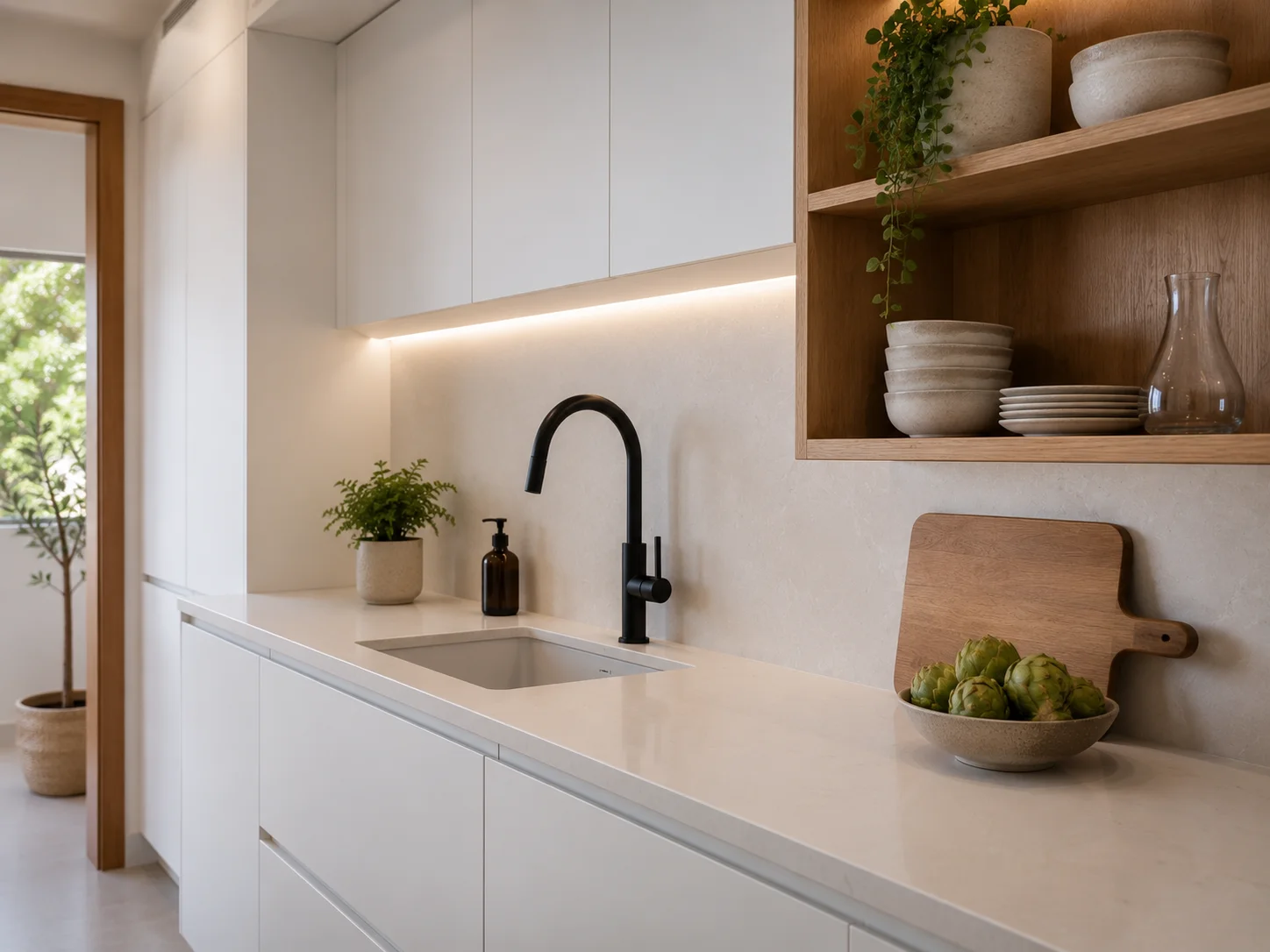 Detalle de encimera y mobiliario en reforma de cocina en Castilleja de la Cuesta