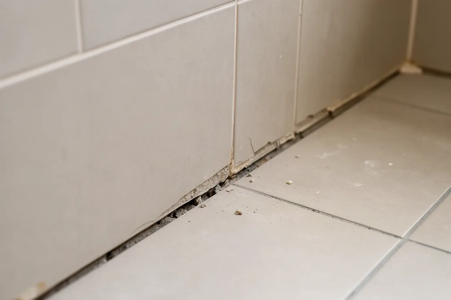 Pared y suelo de baño con huella de azulejos tras retirar la bañera