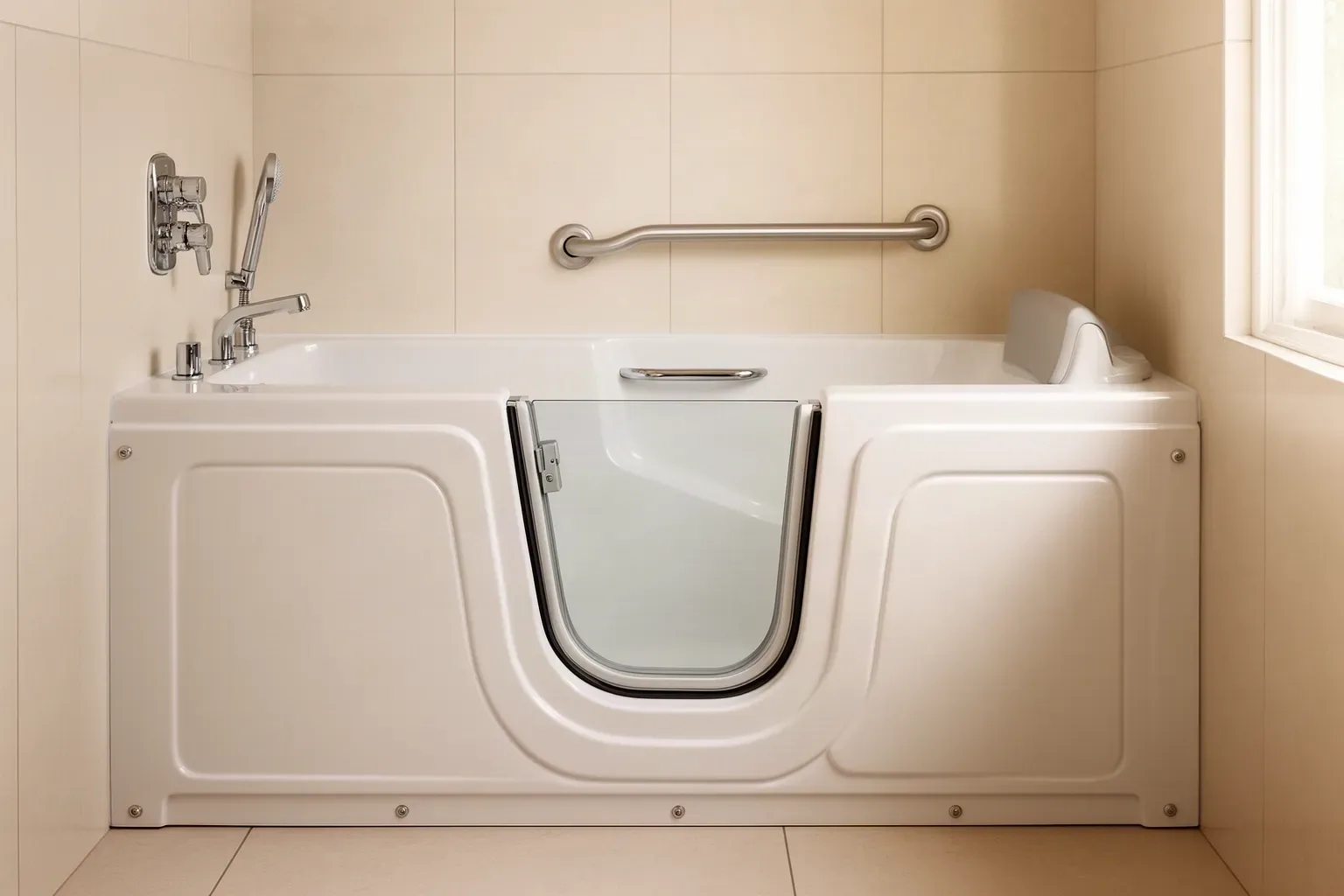 Bañera con puerta lateral para entrar sin riesgo en un baño adaptado