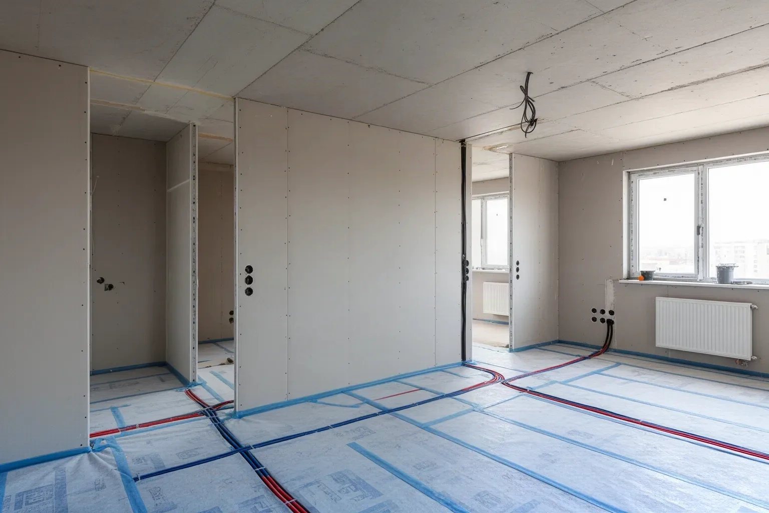 Vivienda en plena reforma integral con tabiques nuevos y suelo protegido