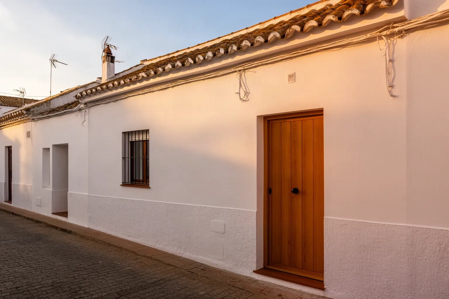 Calle encalada de Villamanrique de la Condesa con una casa recién reformada