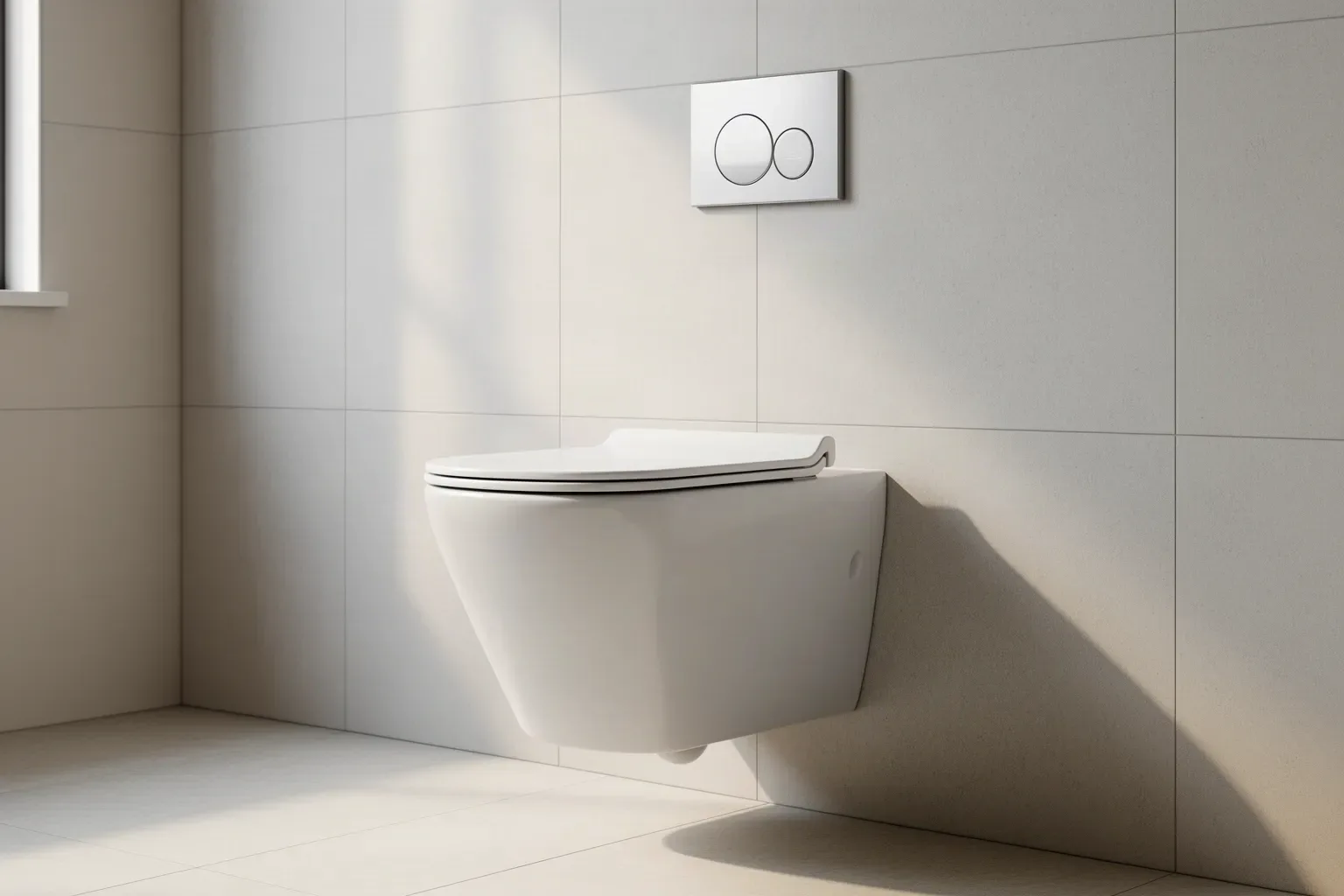Inodoro suspendido instalado en la pared de un baño moderno