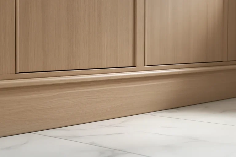Detalle del zócalo y los remates de los muebles bajos de una cocina